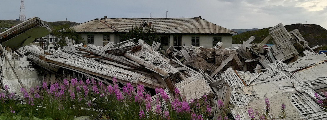 Collapsed houses, Teriberka, Kolskiy district, Murmansk Region, Russian Federation.