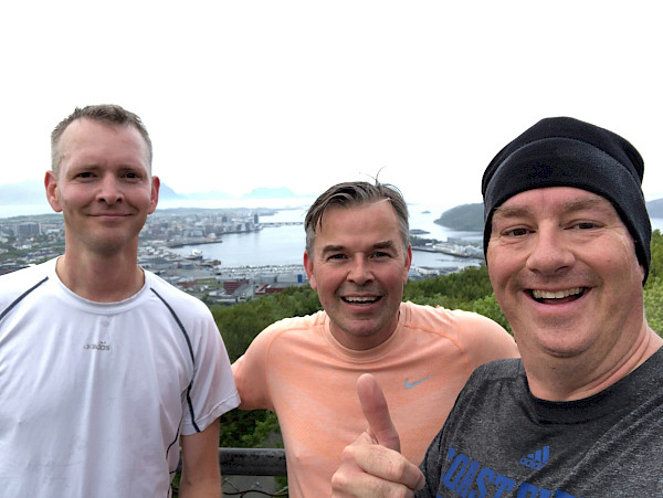 From left to right: Adam Mosley, United States; Dan Cowan, Canada; Benjamin Strong, United States atop a hill on the outskirts of Bodo, Norway before an EPPR meeting