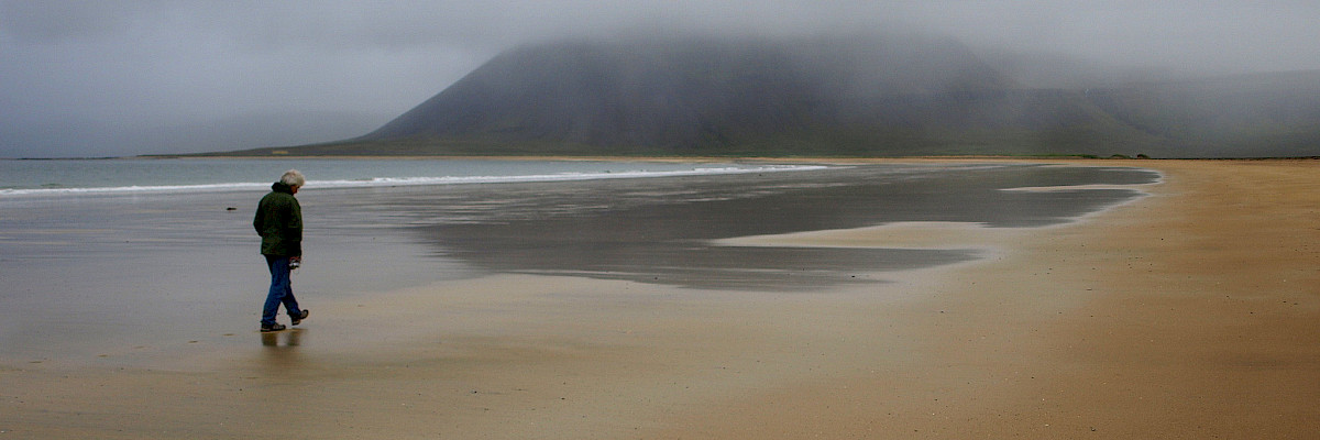 Man walking on beach in Iceland