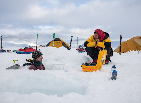 Heidi Sevestre takes snow samples on the Renland Icecap in Eastern Greenland